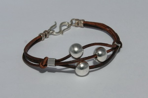 Leather and Silver Beads Bracelet